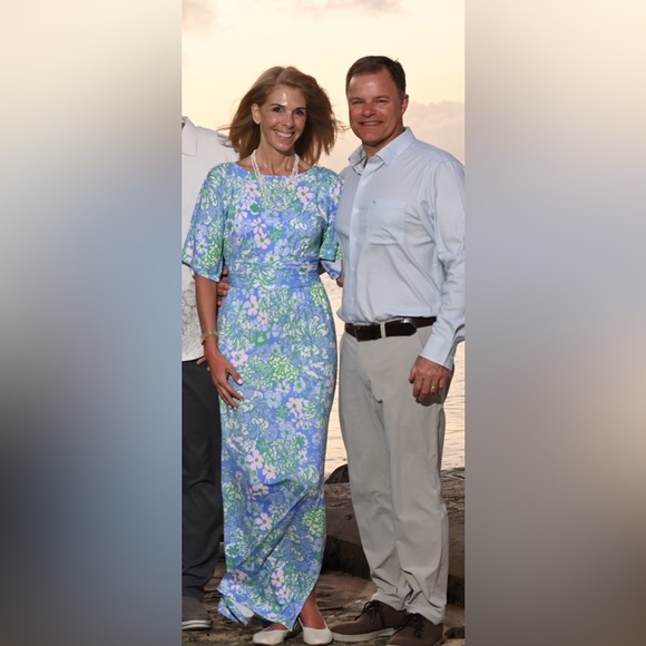 Lilly Pulitzer Parigi Boat Neck Vibrant Blue and Green Maxi Dress - Picture 3 of 8